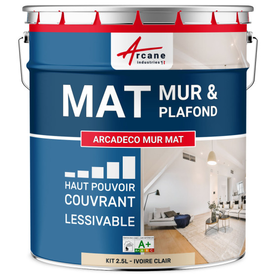 Peinture murale acrylique mate : ARCADÉCO MUR MAT Couleur:Ivoire Clair - RAL 1015 - Contenance:2.5 L