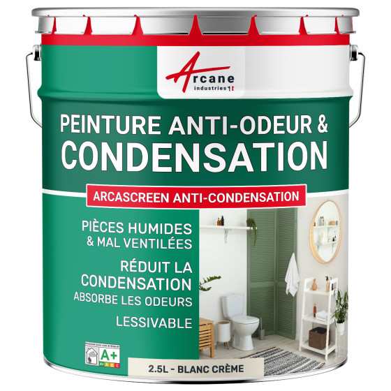 Peinture anti-condensation. anti-odeurs pièce humide : ARCASCREEN ANTI-CONDENSATION Blanc Crème - 2.5 L