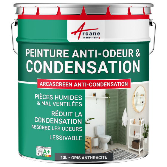 Peinture anti-condensation. anti-odeurs pièce humide : ARCASCREEN ANTI-CONDENSATION Gris Anthracite - RAL 7016 - 10 L