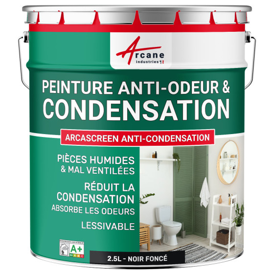 Peinture anti-condensation. anti-odeurs pièce humide : ARCASCREEN ANTI-CONDENSATION 2.5 L - Noir foncé  RAL 9005
