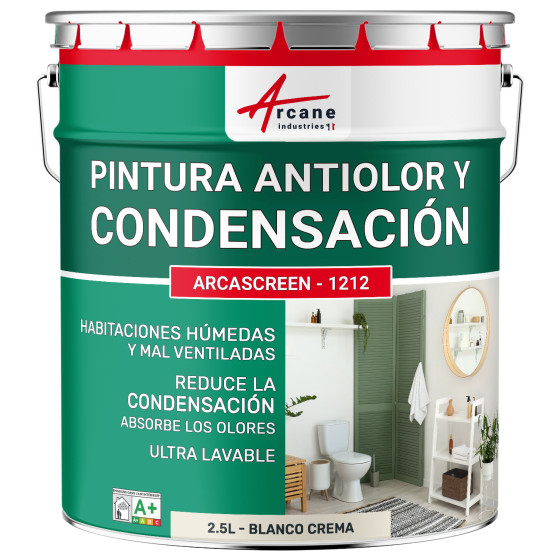 Pintura beige anticondensación. anti-olores habitaciones húmedas: ARCASCREEN - 1212 Blanco Crema - 2.5 L