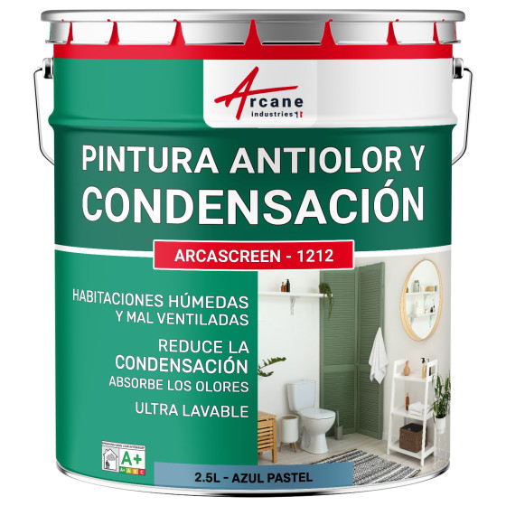 Pintura azul anti-condensación. anti-olores habitaciones húmedas: ARCASCREEN - 1212 2.5 L - Azul Pastel - RAL 5024