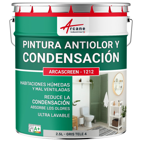 Pintura gris anticondensación. antiolor habitaciones húmedas: ARCASCREEN - 1212 Gris tele 4 - RAL 7047 - 2.5 L