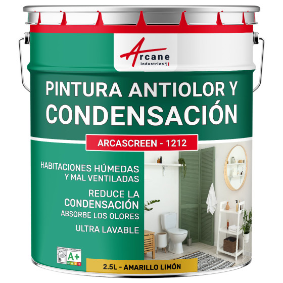 Pintura amarilla anticondensación. anti-olores habitaciones húmedas: ARCASCREEN - 1212 2.5 L - Amarillo limón - RAL 1012