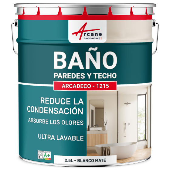 Pintura de baño blanca para paredes y techos: ARCADECO - 1215 Blanco - 2.5 L Pintura de baño blanca para paredes y techos: ARCADECO - 1215 Blanco - 2.5 L