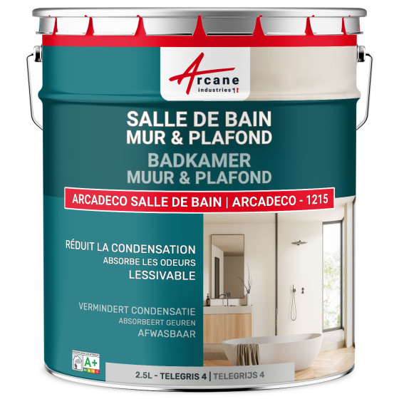 Badkamerverf. voor muren en plafonds: ARCADECO -1215 Telegrijs 4 - RAL 7047 - 2.5 L