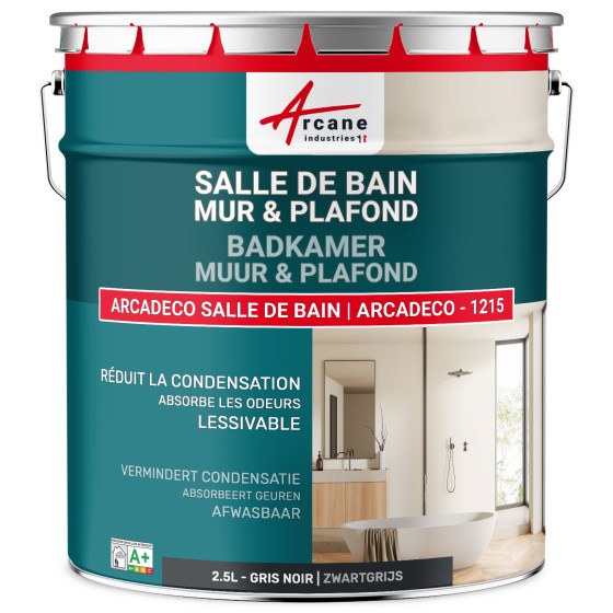 Badkamerverf. voor muren en plafonds: ARCADECO -1215 2.5 L - Zwartgrijs - RAL 7021