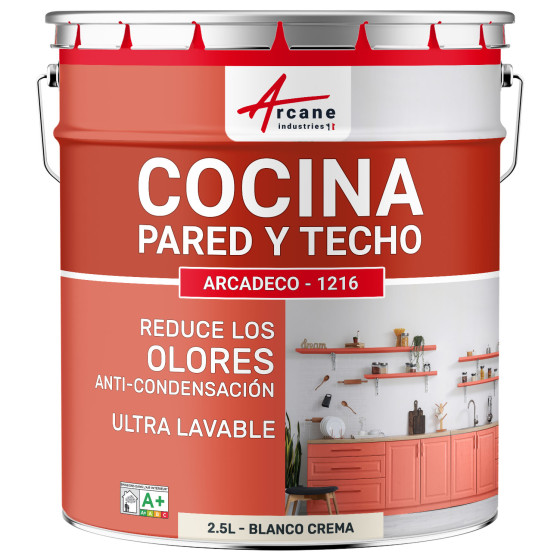 Pintura lavable para cocina. paredes y techo: ARCADECO - 1216 Blanco Crema - 2.5 L