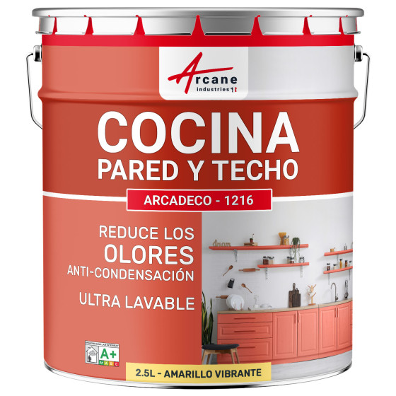 Pintura lavable para cocina. paredes y techo: ARCADECO - 1216 2.5 L - Amarillo Brillante RAL 095 90 50
