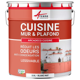 Peinture cuisine Blanc lavable. mur et plafond : ARCADÉCO CUISINE Blanc - 2.5 L