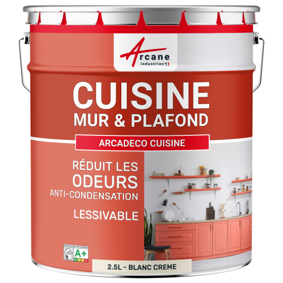 Peinture cuisine beige lavable. mur et plafond : ARCADÉCO CUISINE Blanc Crème - 2.5 L