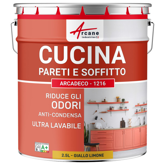 Pittura per cucina gialla lavabile. per muri e soffitti: ARCADECO - 1216 2.5 L - Giallo limone - RAL 1012 Pittura per cucina gialla lavabile. per muri e soffitti: ARCADECO - 1216 2.5 L - Giallo limone - RAL 1012