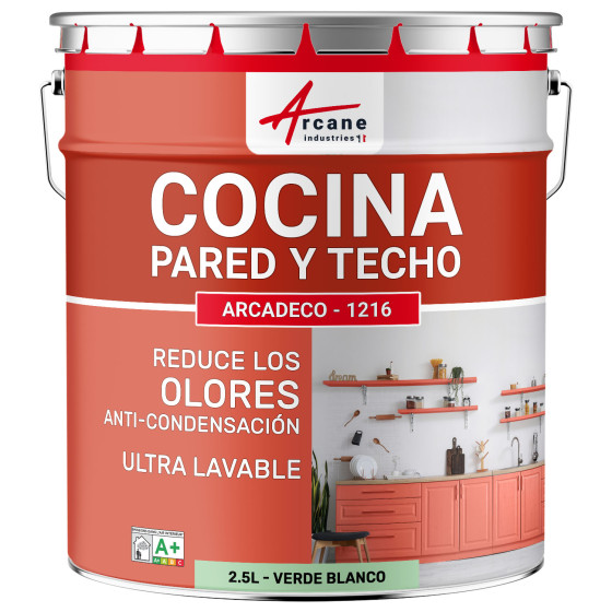 Pintura cocina verde lavable. pared y techo: ARCADECO - 1216 2.5 L - Verde Blanco - RAL 6019