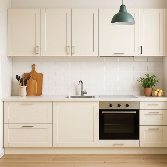 Peinture meuble beige Cuisine, plan de travail et Salle de Bain - ARCAPOXY MEUBLE - Mise en situation - Blanc crème Peinture meuble beige Cuisine, plan de travail et Salle de Bain - ARCAPOXY MEUBLE - Mise en situation - Blanc crème