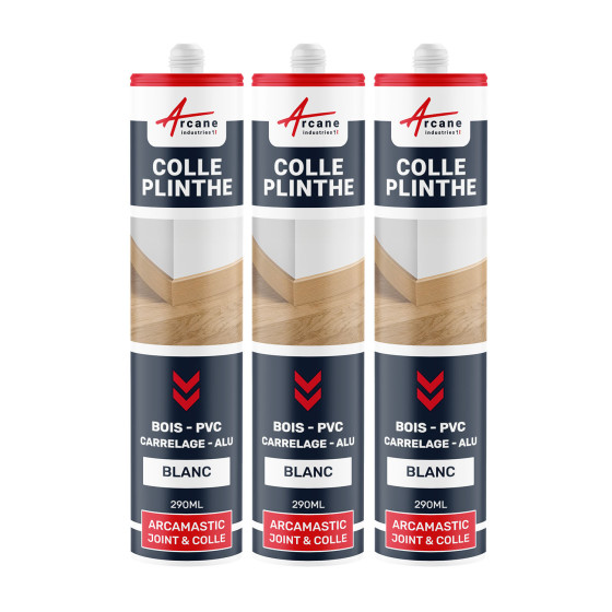 Mastic Colle Plinthes Polymere Hybride : ARCAMASTIC JOINT ET COLLE PLINTHES - Blanc - 290 ml x 3
