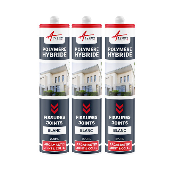 Mastic Polymere Hybride Fissures et Joints : ARCAMASTIC JOINT ET COLLE - Blanc - 290 ml x 3