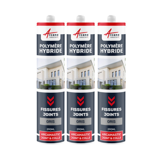 Mastic Polymere Hybride Fissures et Joints : ARCAMASTIC JOINT ET COLLE - Gris Clair - 290 ml x 3