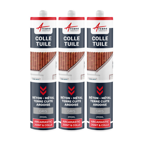 Mastic Colle Tuiles Polymère Hybride: ARCAMASTIC JOINT ET COLLE - Gris securité - RAL 7004 - 290 ml x 3