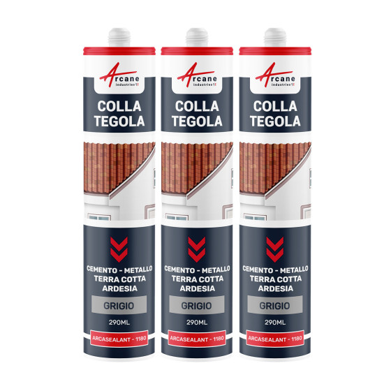 Colla per tegole. Sigillante per Tegole Polimero Ibrido ARCASEALANT - 1180 Grigio sicurezza - RAL 7004"n"1 - 290 ml x 3