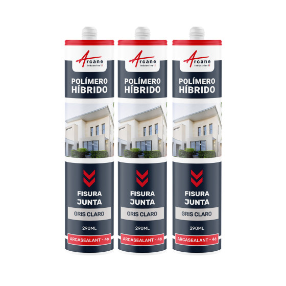 Sellador de Polímero Híbrido para Fisuras y Juntas: ARCASEALANT - 46 Gris Claro - 290 ml x 3
