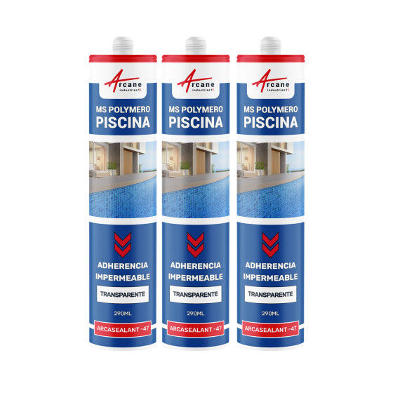 Sellador Polímero para Piscina Pegado / Impermeabilización: ARCASEALANT - 184 PISCINA Transparente - 290 ml x 3