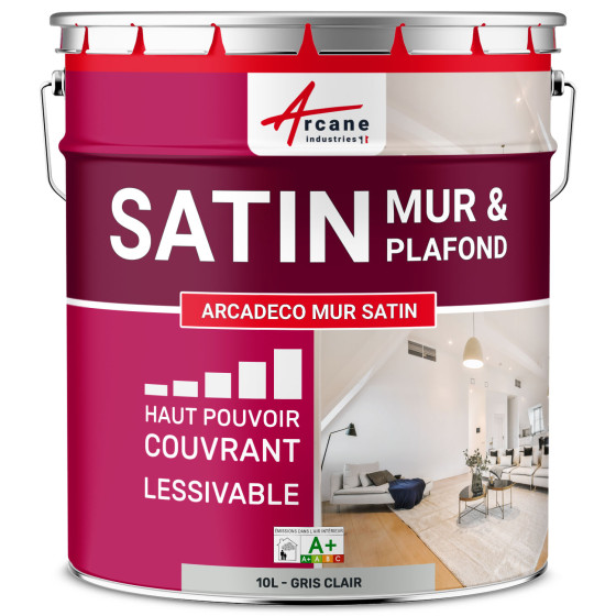 Peinture murale acrylique satin grise : ARCADÉCO MUR SATIN 2.5 L - Gris Clair - RAL 7035