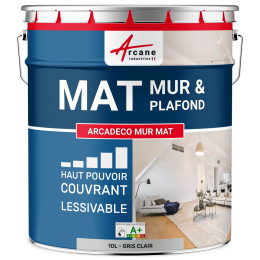 Peinture murale acrylique mate grise : ARCADÉCO MUR MAT 10 L - Gris Clair - RAL 7035