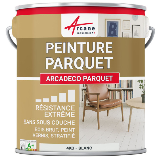 Peinture parquet bois. sol stratifié : ARCADÉCO PARQUET Blanc - 4 kg