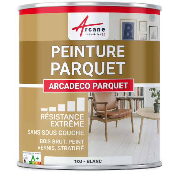 Peinture parquet blanche bois. sol stratifié : ARCADÉCO PARQUET Blanc - 1 kg