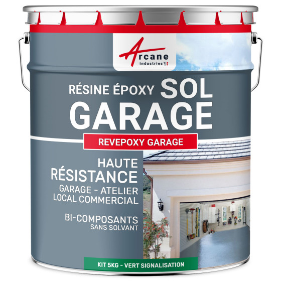 Résine sol garage verte - Peinture époxy sol : REVEPOXY GARAGE 5 kg 16 m²  - Vert signalisation - RAL 6024