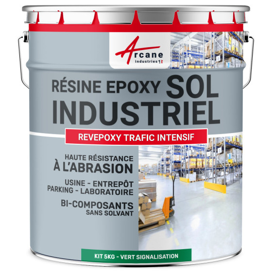 Peinture époxy verte sol industriel et parking - REVEPOXY TRAFIC INTENSIF 5 Kg 10 m²  - Vert signalisation - RAL 6024 Peinture époxy verte sol industriel et parking - REVEPOXY TRAFIC INTENSIF 5 Kg 10 m²  - Vert signalisation - RAL 6024