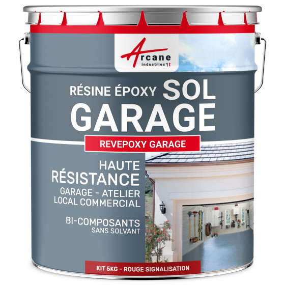 Résine sol garage rouge - Peinture époxy sol : REVEPOXY GARAGE 5 kg 16 m²  - Rouge signalisation - RAL 3020