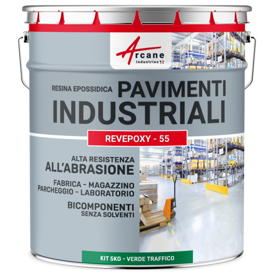 Vernice epossidica verde  pavimenti industriali e parcheggi - REVEPOXY - 55 5 Kg 10 m²  - Verde segnaletica - RAL 6024 Vernice epossidica verde  pavimenti industriali e parcheggi - REVEPOXY - 55 5 Kg 10 m²  - Verde segnaletica - RAL 6024