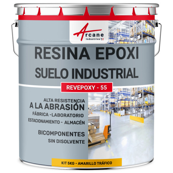 Pintura epoxi amarilla suelo industrial y parking - REVEPOXY - 55 5 Kg 10 m²  - Amarillo Tráfico - RAL 1023