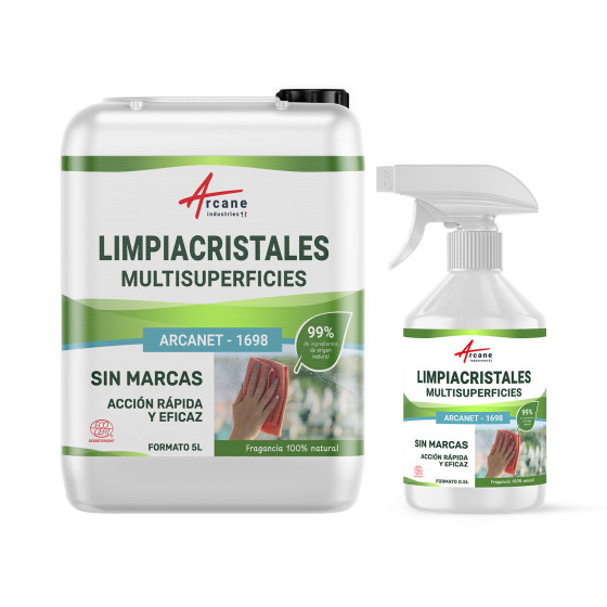 Limpiador de cristales y espejos: ARCANET - 1698 - Transparente - 5 L + botella de recarga vacía de 500 ml