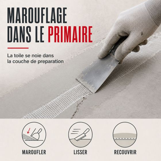 CALICOT TARLATANE 5cmx20m - calicot tarlatane traitement liaison béton ciré supports mouvants fissures