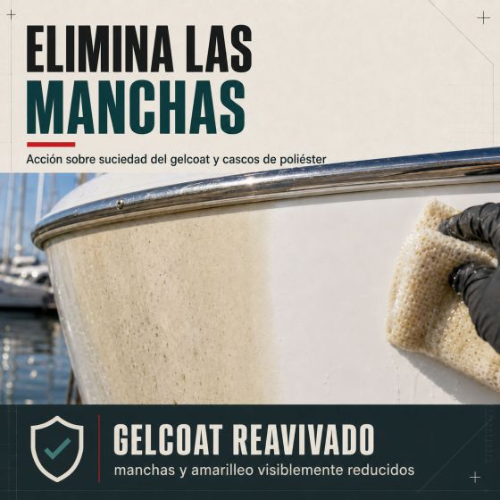 LIMPIEZA MANTENIMIENTO GELCOAT - Limpiador para cascos de poliéster, cubierta de gelcoat, defensas. Mantenimiento de barcos