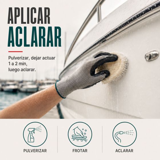 LIMPIEZA MANTENIMIENTO GELCOAT - Limpiador para cascos de poliéster, cubierta de gelcoat, defensas. Mantenimiento de barcos