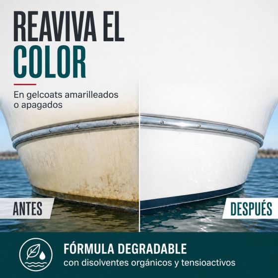 LIMPIEZA MANTENIMIENTO GELCOAT - Limpiador para cascos de poliéster, cubierta de gelcoat, defensas. Mantenimiento de barcos