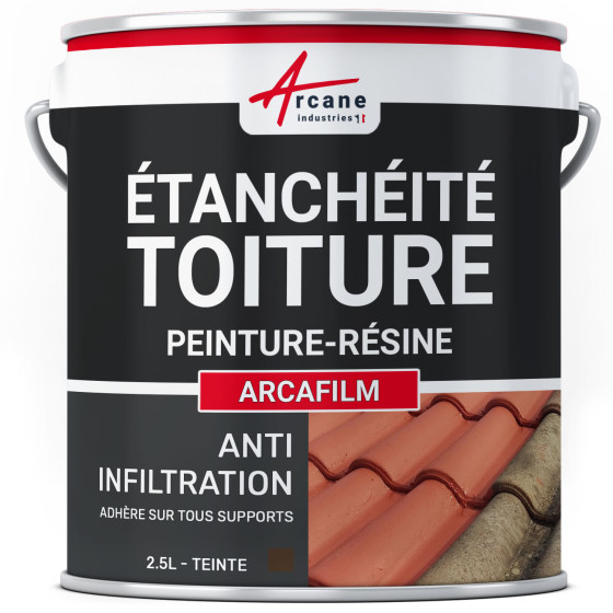 Résine d'Etanchéité - Peinture d'Etanchéité - Spécial Toit en Pente : ARCAFILM-2-5l-Brun-Couleur / Aspect