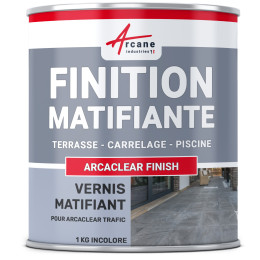 Résine de finition mate d'étanchéité pour terrasse balcon piscine : ARCACLEAR Finish-1kg-transparente-Couleur / Aspect