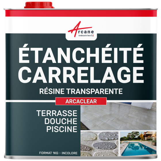 Résine étanchéité transparente polyuréthane pour terrasse carrelage piscine: ARCACLEAR-1kg-1m2-transparente-Couleur / Aspect Résine étanchéité transparente polyuréthane pour terrasse carrelage piscine: ARCACLEAR-1kg-1m2-transparente-Couleur / Aspect