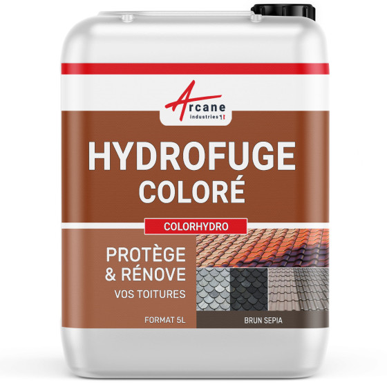 Hydrofuge imperméabilisant  tuiles en béton ciment ardoise: COLORHYDRO-5L-jusqua-20m2-Brun-Sepia-Ral-8014-Couleur / Aspect