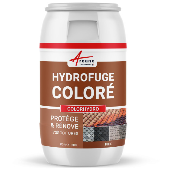 Hydrofuge imperméabilisant toiture coloré pour tuiles en béton ciment ardoise: COLORHYDRO-200L-Tuile-ral-8004-Couleur / Aspect
