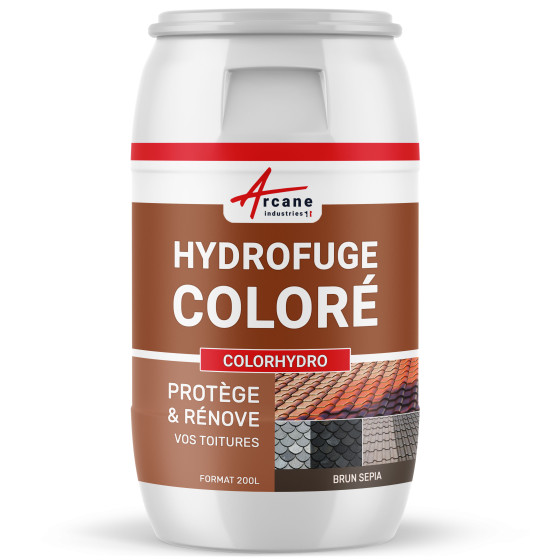 Hydrofuge imperméabilisant  tuiles en béton ciment ardoise: COLORHYDRO-200L-Brun-Sepia-Ral-8014-Couleur / Aspect
