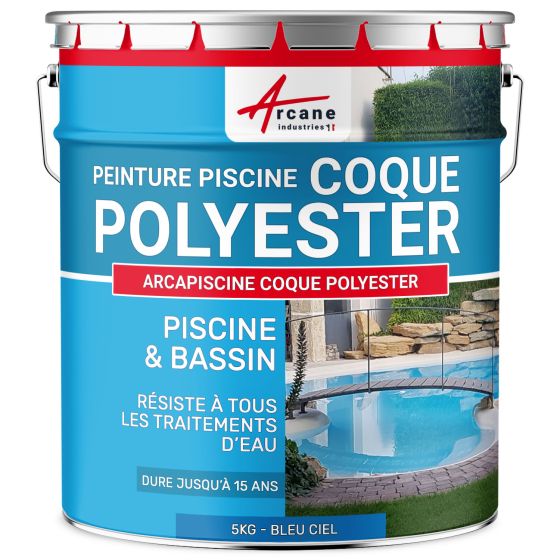 Peinture piscine coques polyester, béton - ARCAPISCINE COQUE POLYESTER-5kg-Bleu-ciel-ral-5015-Aspect / Couleur