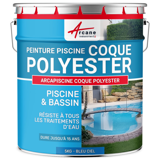 Peinture piscine coques polyester, béton - ARCAPISCINE COQUE POLYESTER-5kg-Bleu-ciel-ral-5015-Aspect / Couleur