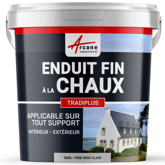Enduit chaux fin pour décoration intérieure et extérieur - TRADIPLUS-kit15kg-PISE-Gris-clair-Aspect / Couleur