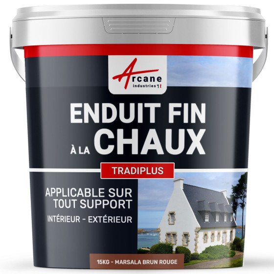 Enduit chaux fin pour décoration intérieure et extérieur - TRADIPLUS-kit15kg-MARSALA-Brun-rouge-Aspect / Couleur
