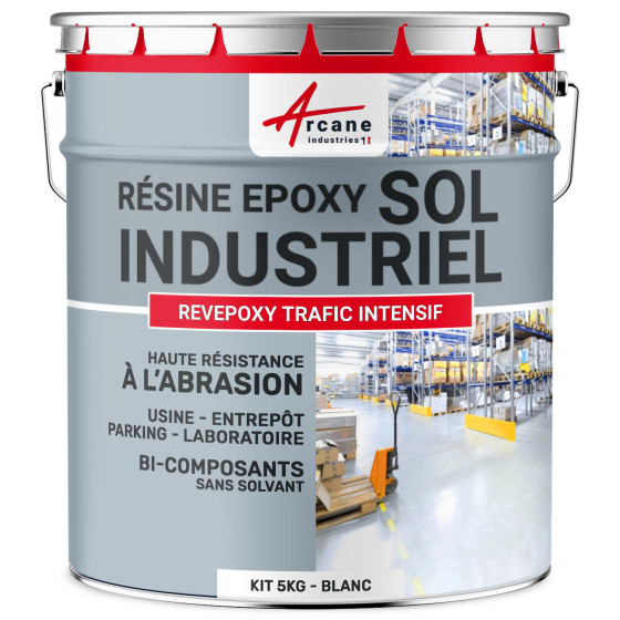 Peinture époxy sol industriel et parking - REVEPOXY TRAFIC INTENSIF-kit5Kg-Blanc-Aspect / Couleur